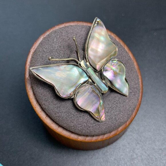 Vintage Sterling Silver 925 Mexico Abalone Butterfly Brooch 1.25" x 1.4" - Picture 5 of 11